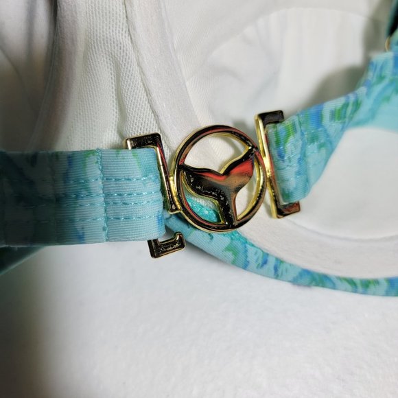 Lisa Blue Molded Cups Beaded Bikini Top Gold Details Size Small - Picture 5 of 11